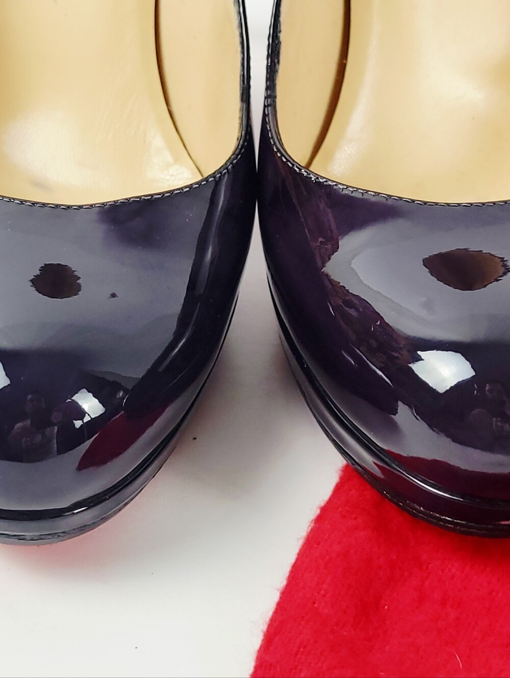 Christian Louboutin navy Patent Leather Platform Pumps with Red Soles - Picture 4 of 13